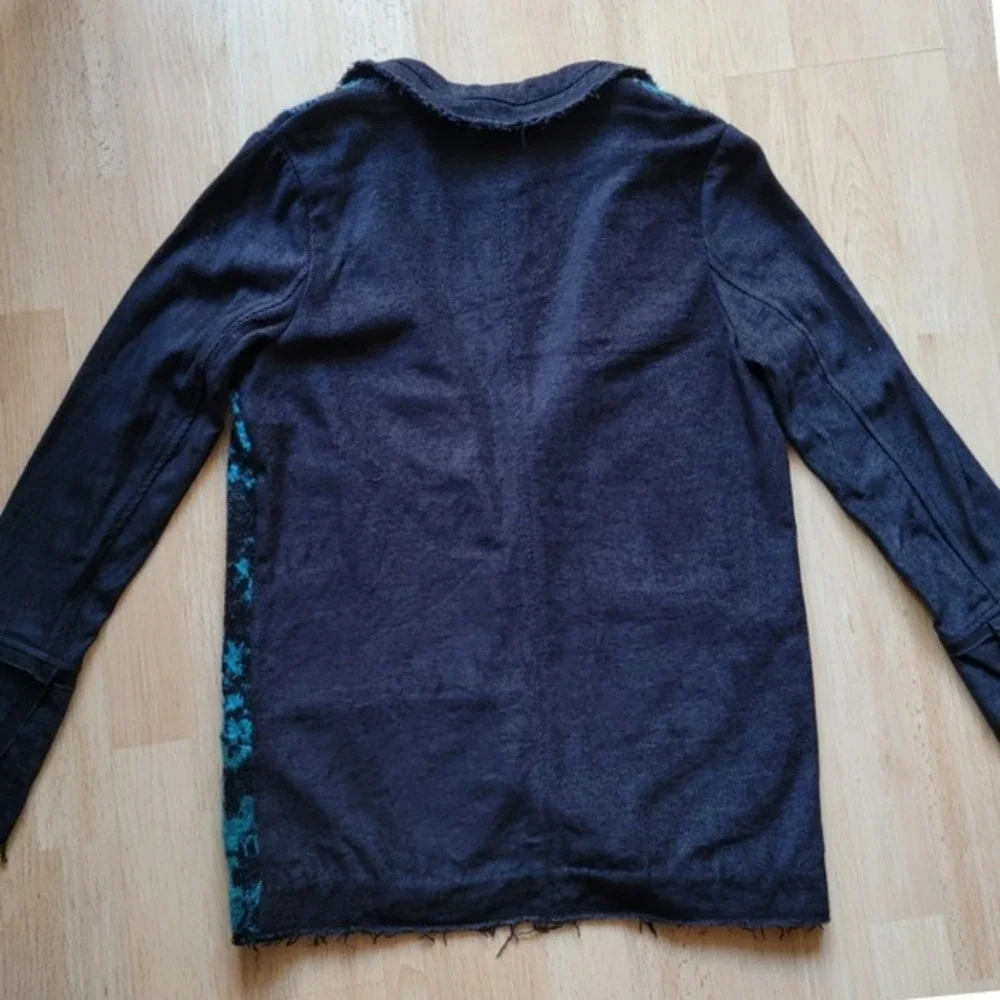 Free People Better Together‎ Teal Black Knit Front Blazer Jacket Wool Blend XS